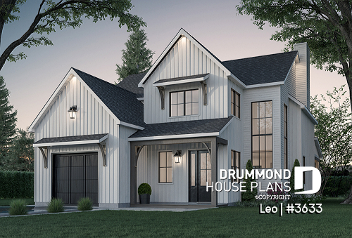 front - BASE MODEL - Farmhouse with 3 beds + den, 2 baths, garage, pantry in kitchen and open floor plan concept - Leo