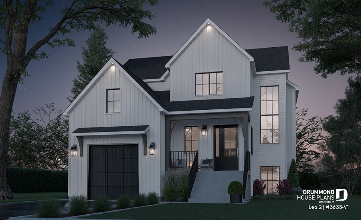 front - BASE MODEL - Compact 4 bedrooms Farmhouse home with separate office and garage - Leo 2