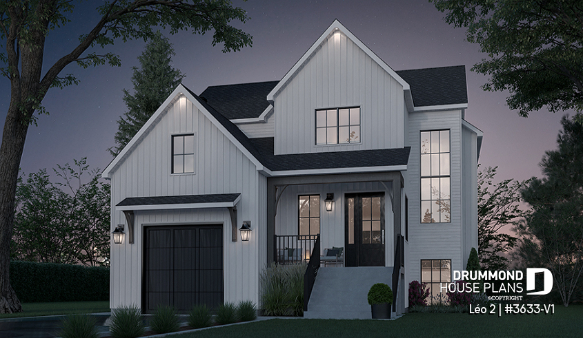 front - BASE MODEL - Compact 4 bedrooms Farmhouse home with separate office and garage - Leo 2