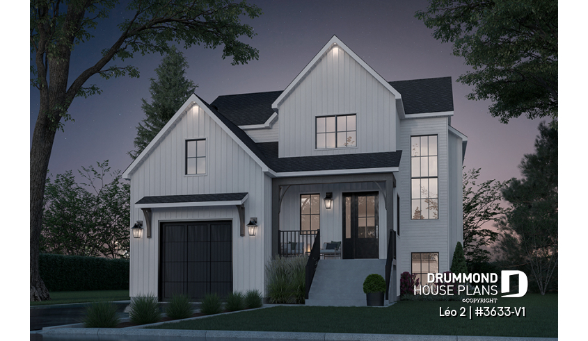 front - BASE MODEL - Compact 4 bedrooms Farmhouse home with separate office and garage - Leo 2