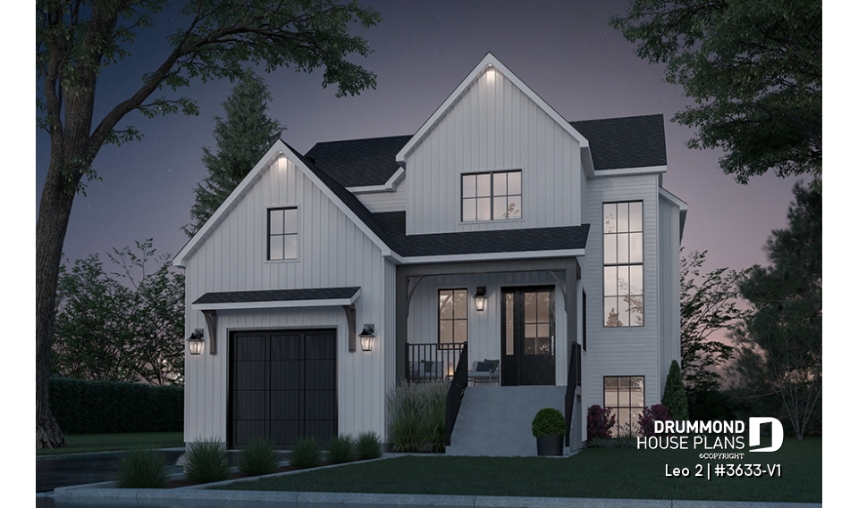 front - BASE MODEL - Compact 4 bedrooms Farmhouse home with separate office and garage - Leo 2
