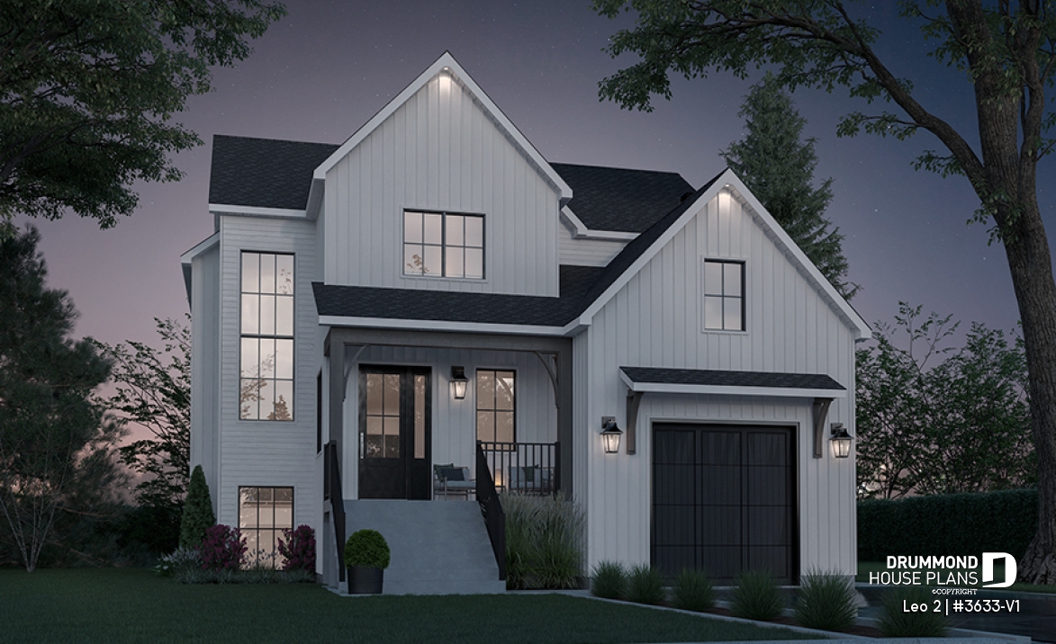 front - BASE MODEL - Compact 4 bedrooms Farmhouse home with separate office and garage - Leo 2