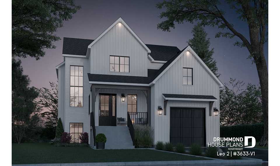 front - BASE MODEL - Compact 4 bedrooms Farmhouse home with separate office and garage - Leo 2
