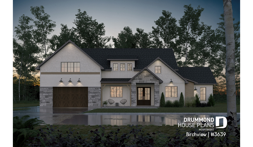 front - BASE MODEL - French Country style home plan with fabulous master suite on main floor - Birchview