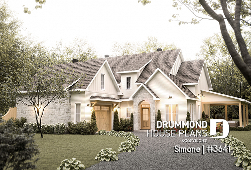 front - BASE MODEL - Stunning French Country Style Home, L-Shaped, No Basement, 3 to 4 Bedrooms, 2 Family Rooms - Simone