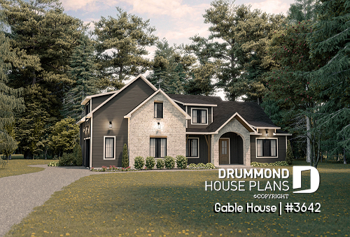front - BASE MODEL - French Modern style house with garage, 3 to 4 bedrooms, open floor plan, lots of natural light! - Gable House