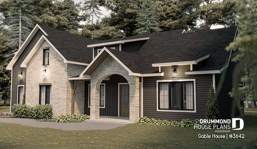 front - BASE MODEL - French Modern style house with garage, 3 to 4 bedrooms, open floor plan, lots of natural light! - Gable House