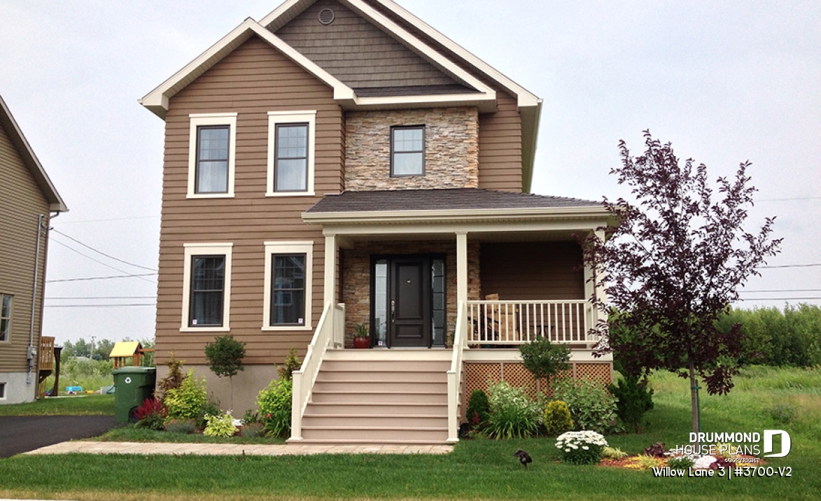 front - BASE MODEL - 3 bedroom traditional home design, large closed foyer, laundry room on main floor, kitchen island - Willow Lane 3