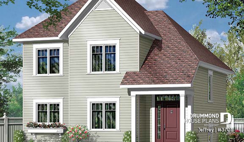 front - BASE MODEL - 2 storey, 3 bedroom budget friendly house plan with kitchen island and home office - Jeffrey