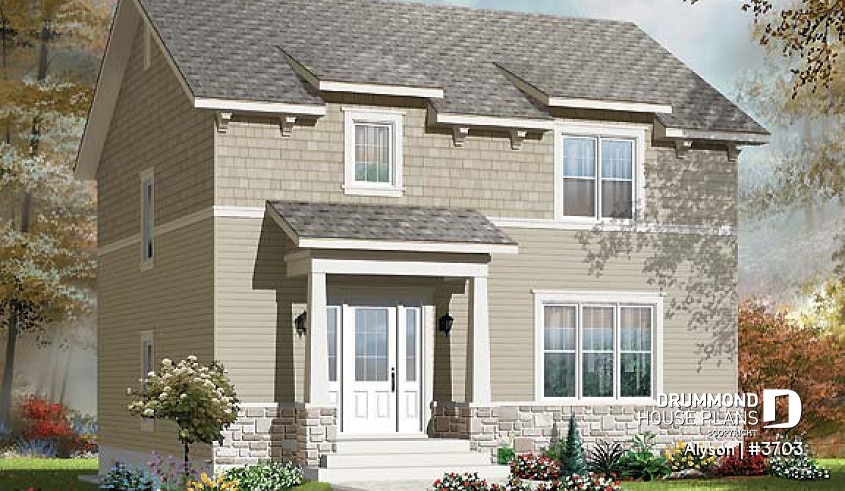 front - BASE MODEL - 3 bedroom Craftsman style house plan, laundry room on second floor, planning desk in kitchen - Alyson