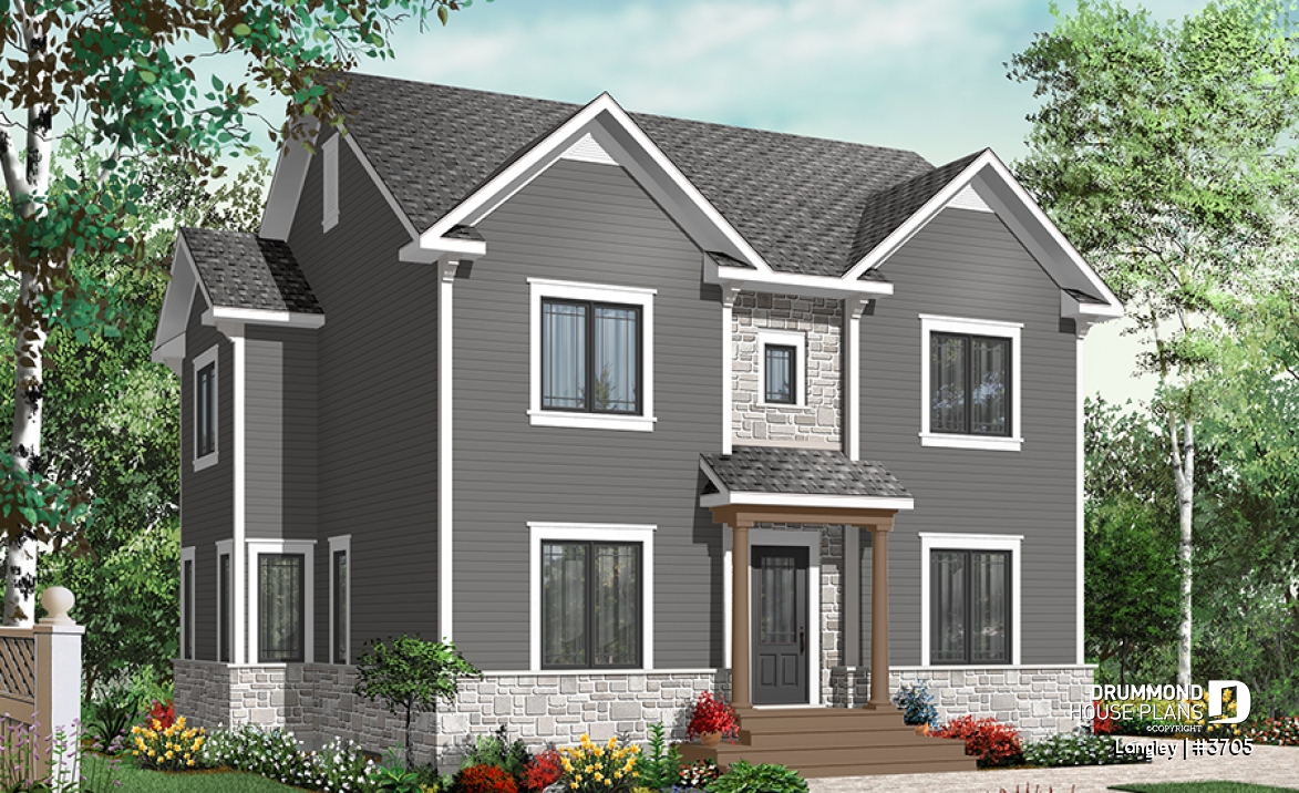 front - BASE MODEL - English style 4 bedroom home design with home office, 2.5 baths, kitchen island, laundry room - Langley
