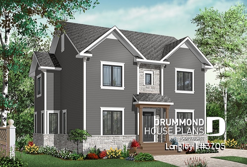 front - BASE MODEL - English style 4 bedroom home design with home office, 2.5 baths, kitchen island, laundry room - Langley