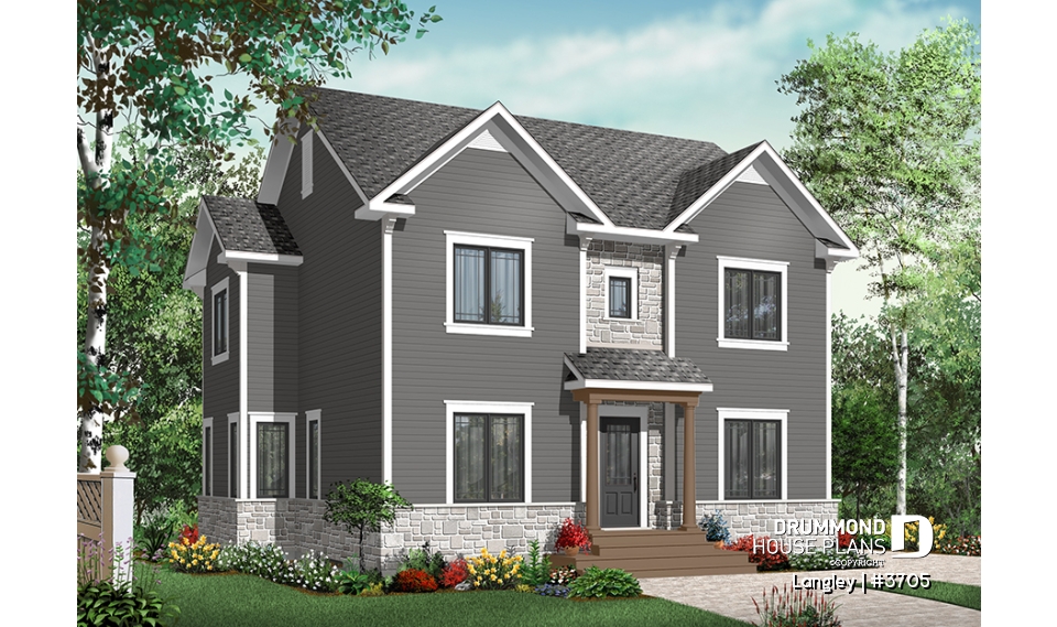 front - BASE MODEL - English style 4 bedroom home design with home office, 2.5 baths, kitchen island, laundry room - Langley