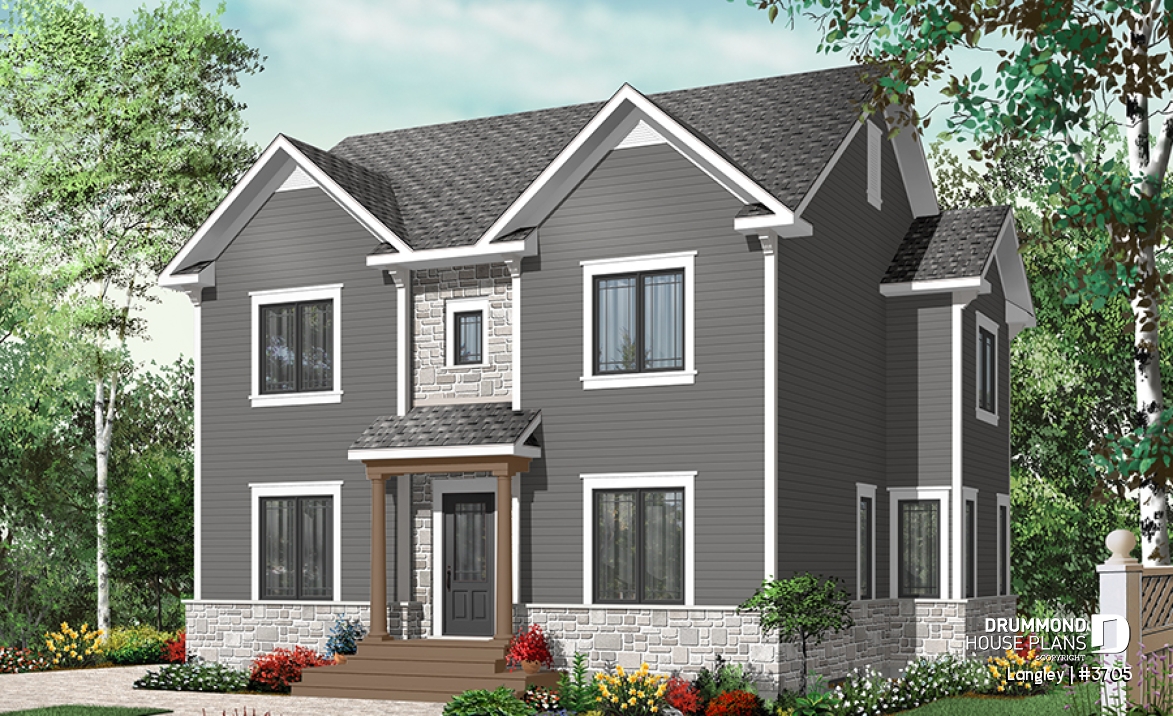 front - BASE MODEL - English style 4 bedroom home design with home office, 2.5 baths, kitchen island, laundry room - Langley
