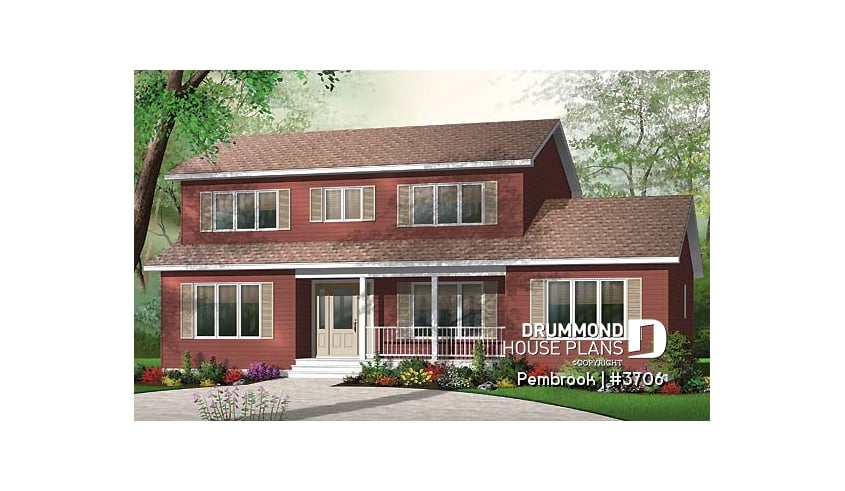 front - BASE MODEL - Economical & simple 4 bedroom traditional 2-storey house plan, 2 living rooms, lots of space for big families - Pembrook