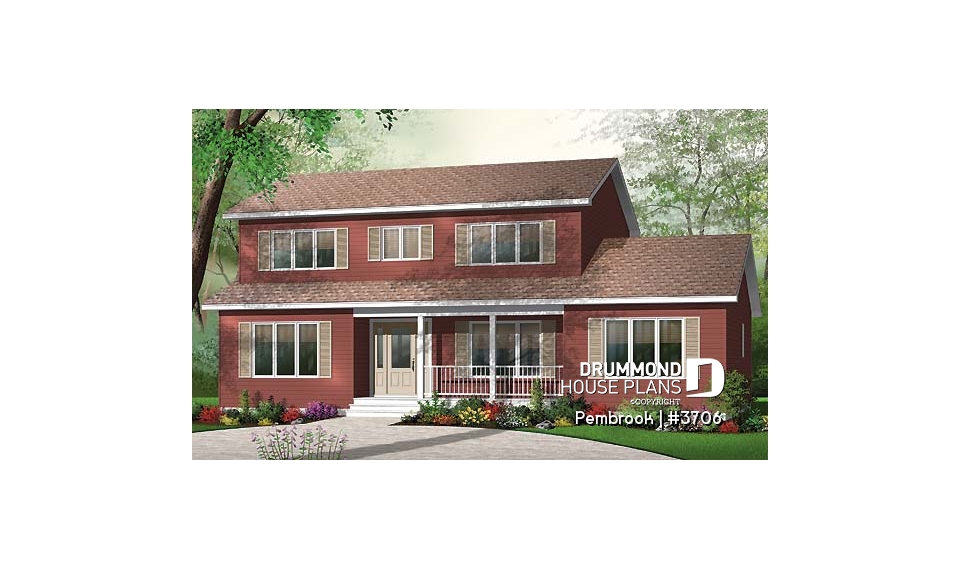 front - BASE MODEL - Economical &amp; simple 4 bedroom traditional 2-storey house plan, 2 living rooms, lots of space for big families - Pembrook