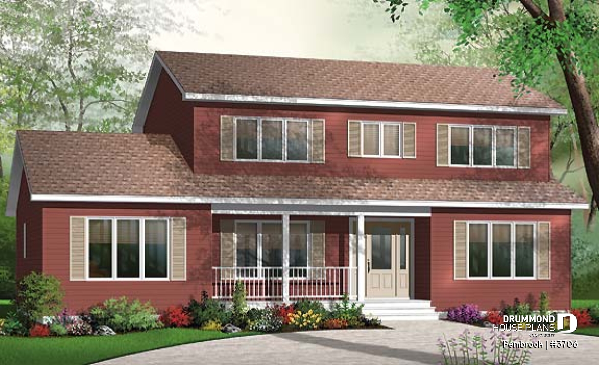 front - BASE MODEL - Economical &amp; simple 4 bedroom traditional 2-storey house plan, 2 living rooms, lots of space for big families - Pembrook