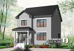 Color version 2 - Front - 2 storey, 3 bedroom American style home plan, open floor plan &  large foyer, many foundation options avail. - Warner