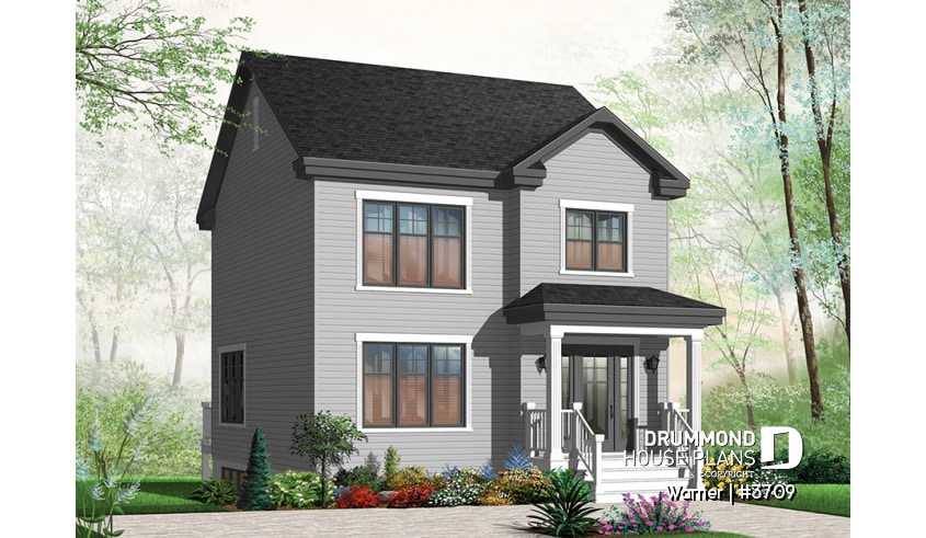 Color version 2 - Front - 2 storey, 3 bedroom American style home plan, open floor plan &  large foyer, many foundation options avail. - Warner