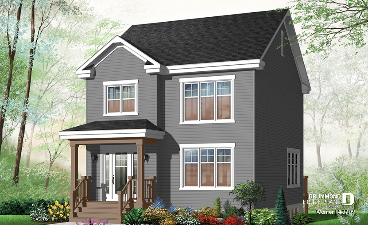 Color version 3 - Front - 2 storey, 3 bedroom American style home plan, open floor plan &amp;  large foyer, many foundation options avail. - Warner