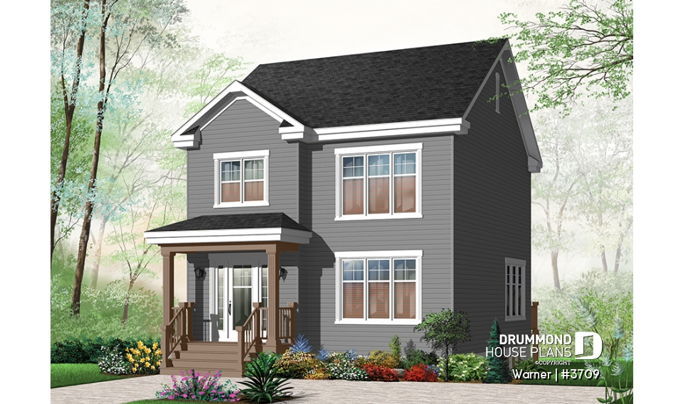 Color version 3 - Front - 2 storey, 3 bedroom American style home plan, open floor plan &amp;  large foyer, many foundation options avail. - Warner