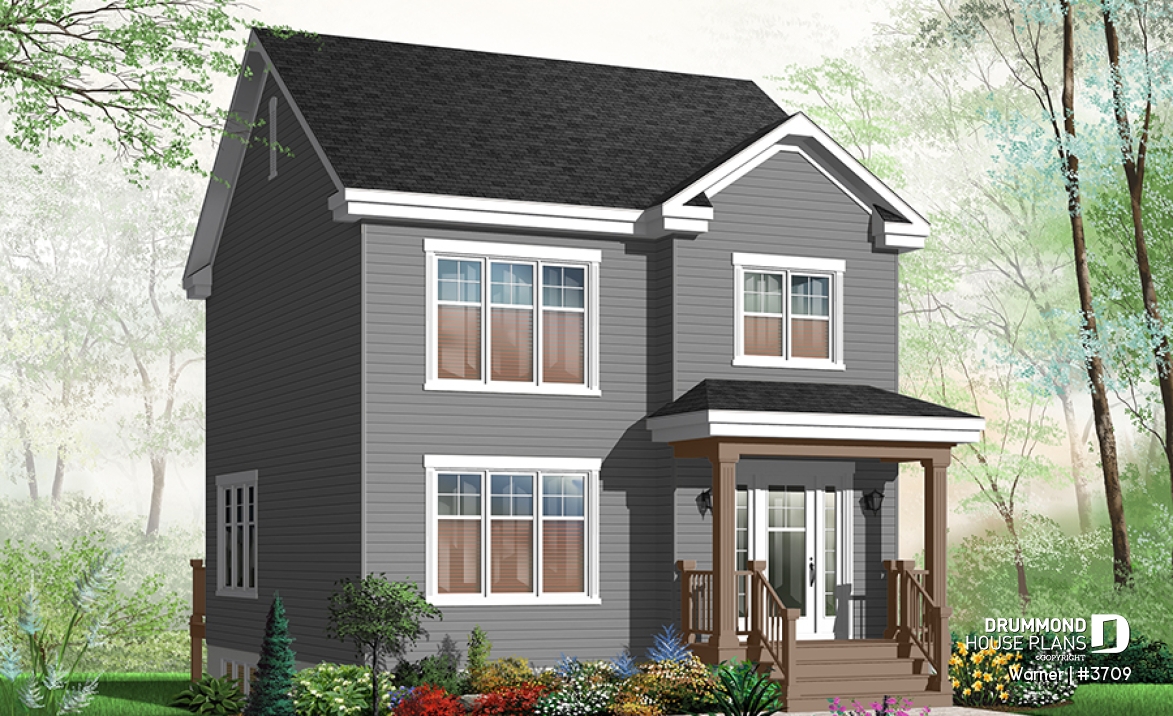 Color version 3 - Front - 2 storey, 3 bedroom American style home plan, open floor plan &amp;  large foyer, many foundation options avail. - Warner