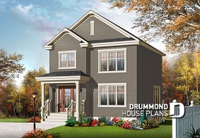 front - BASE MODEL - Very affordable American classic 2 storey home plan, 3 bedrooms, ideal for narrow building site - Warner 2