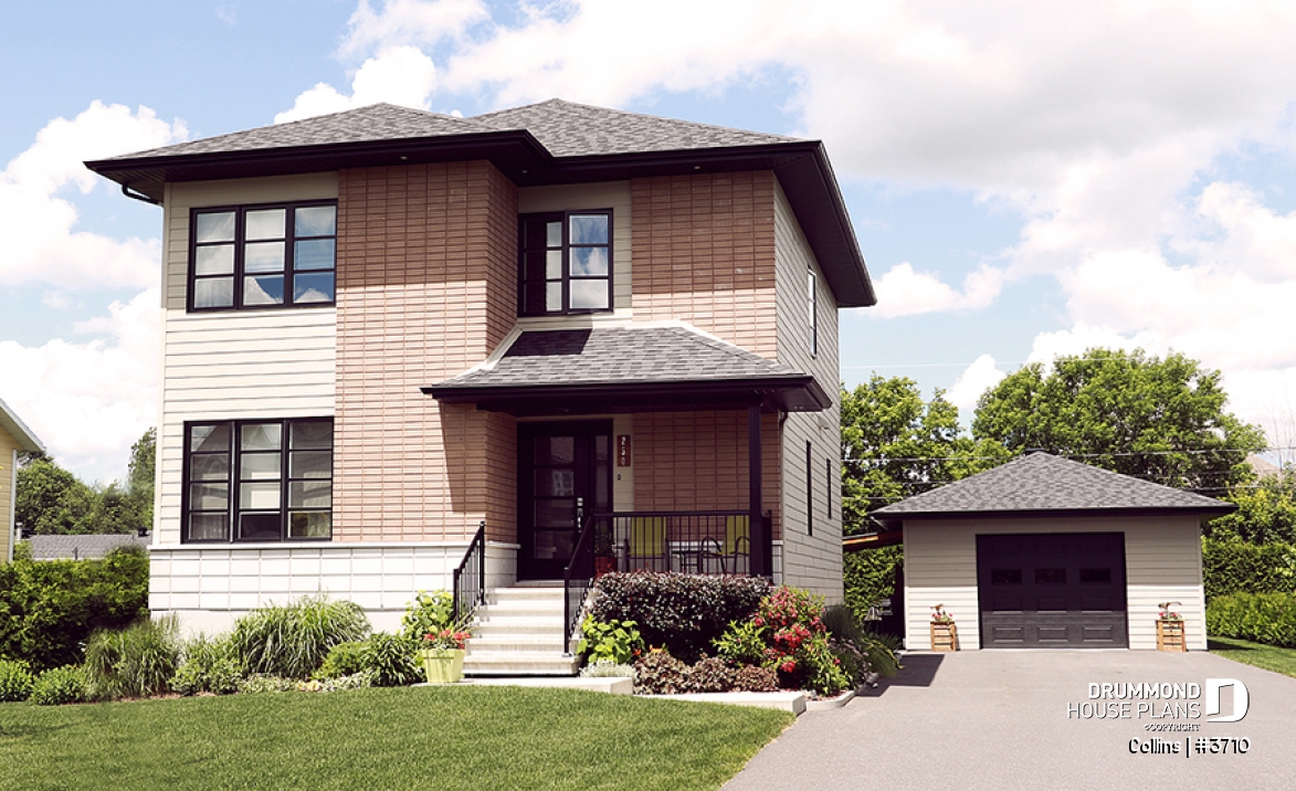 front - BASE MODEL - 3 bedroom Modern home design, master bedroom with large walk-in and corner desk, laundry on main floor, pantry - Collins