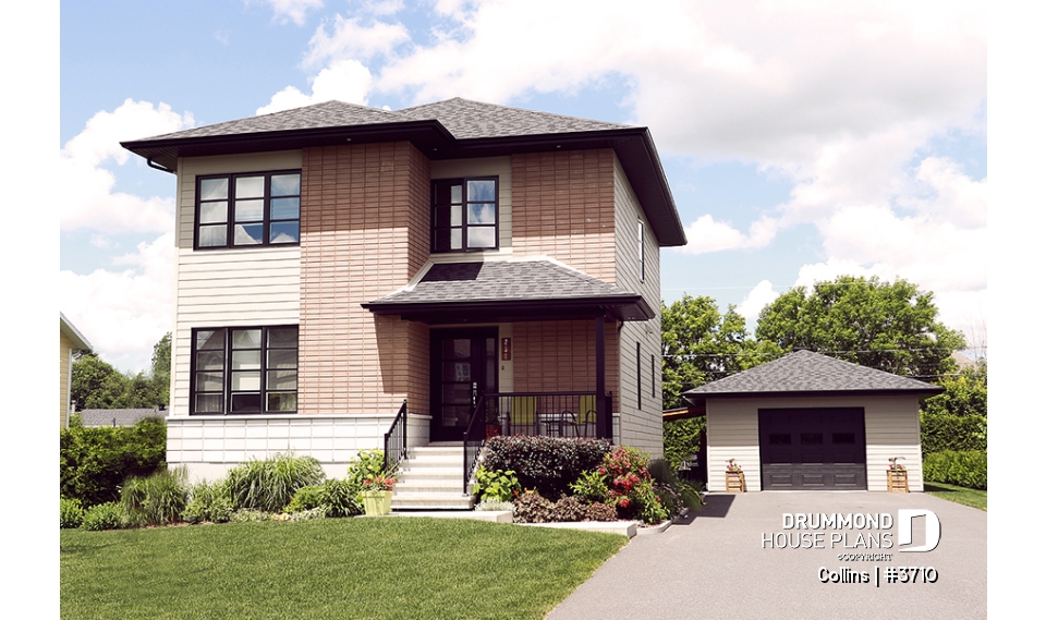 front - BASE MODEL - 3 bedroom Modern home design, master bedroom with large walk-in and corner desk, laundry on main floor, pantry - Collins