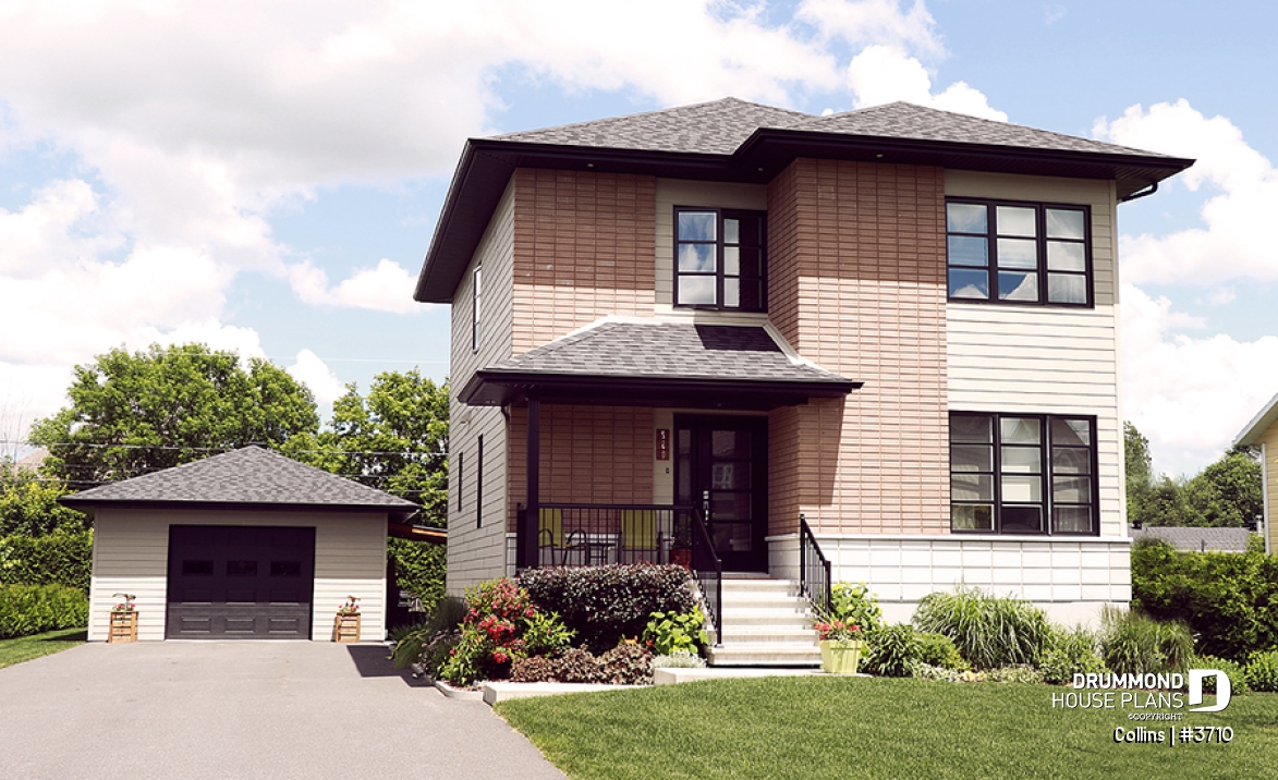 front - BASE MODEL - 3 bedroom Modern home design, master bedroom with large walk-in and corner desk, laundry on main floor, pantry - Collins
