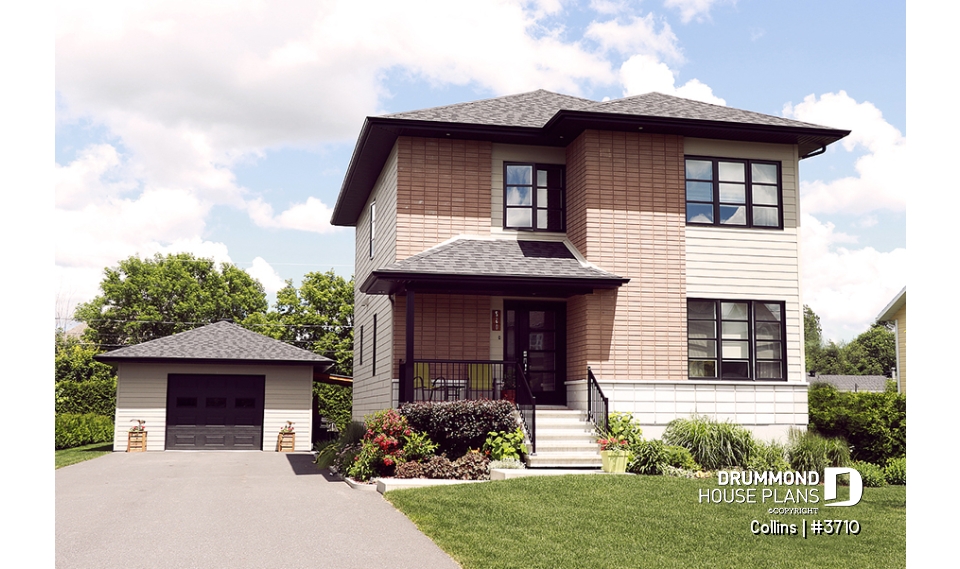 front - BASE MODEL - 3 bedroom Modern home design, master bedroom with large walk-in and corner desk, laundry on main floor, pantry - Collins