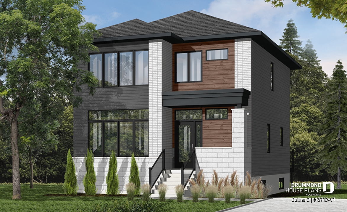 front - BASE MODEL - Affordable Modern home plan with open kitchen / dining area, 3 bedrooms, mudroom and large laundry room - Collins 2