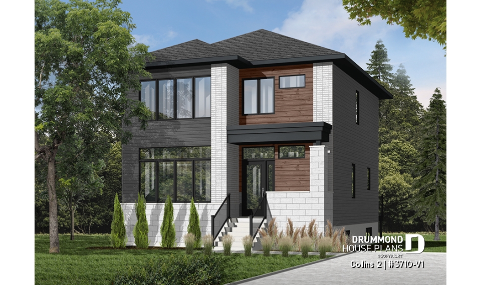 front - BASE MODEL - Affordable Modern home plan with open kitchen / dining area, 3 bedrooms, mudroom and large laundry room - Collins 2