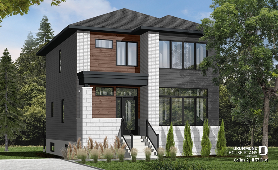 front - BASE MODEL - Affordable Modern home plan with open kitchen / dining area, 3 bedrooms, mudroom and large laundry room - Collins 2