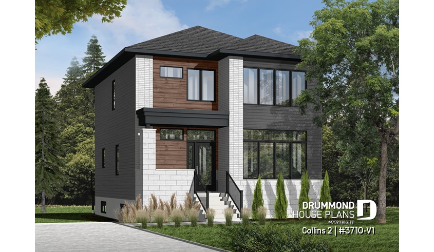 front - BASE MODEL - Affordable Modern home plan with open kitchen / dining area, 3 bedrooms, mudroom and large laundry room - Collins 2
