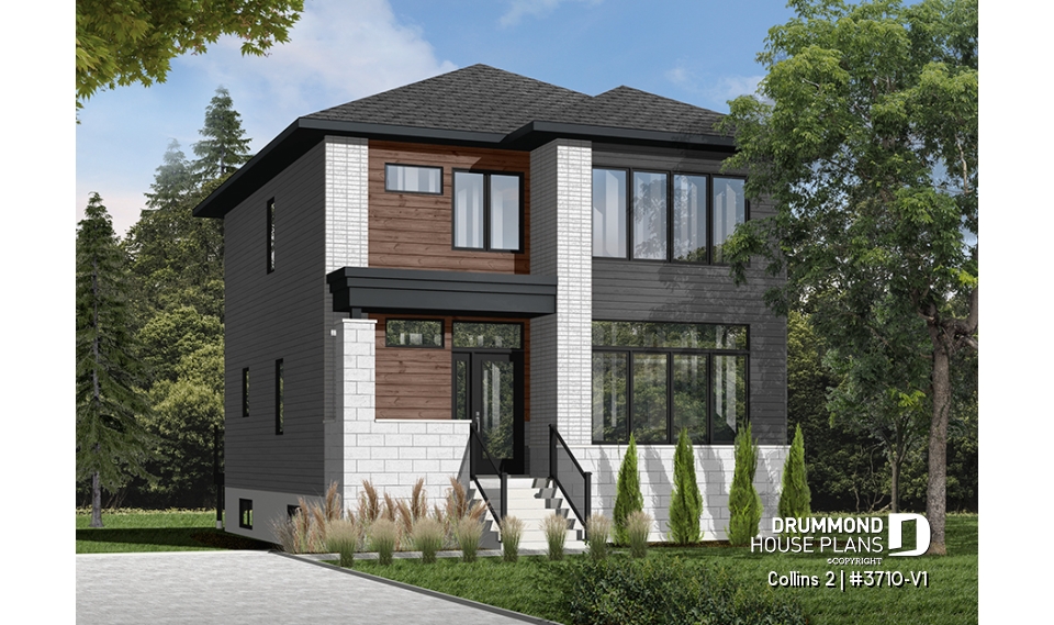 front - BASE MODEL - Affordable Modern home plan with open kitchen / dining area, 3 bedrooms, mudroom and large laundry room - Collins 2