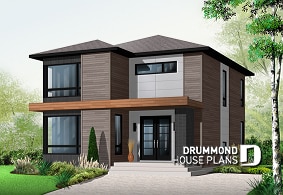 front - BASE MODEL - Attractive & Affordable Small Contemporary home plan, 3 bedrooms with 2 family rooms, master with walk-in - Sequoia