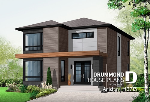 front - BASE MODEL - Attractive & Affordable Small Contemporary home plan, 3 bedrooms with 2 family rooms, master with walk-in - Sequoia