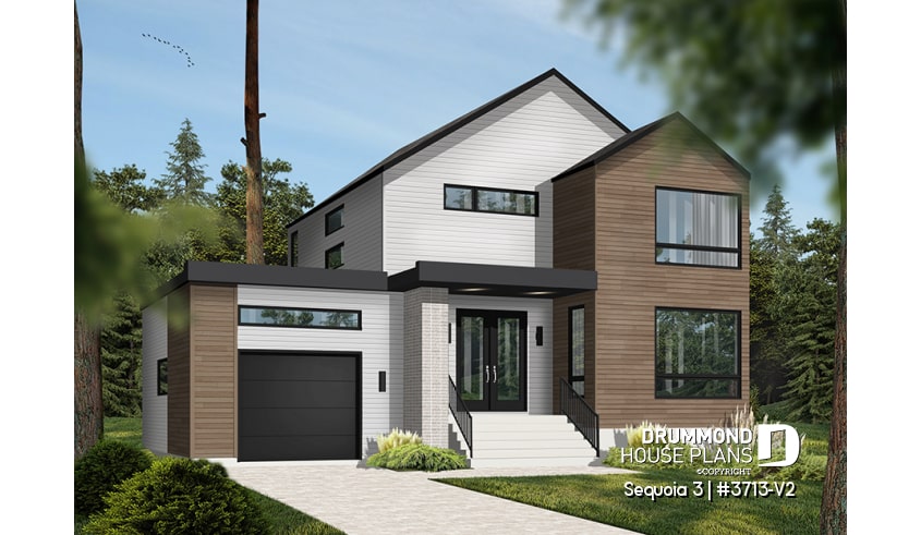 Color version 1 - Front - Modern 3 bedroom house plan, garage, home office, pantry, laundry on second level, mud room - Sequoia 3