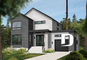 Color version 2 - Front - Modern 3 bedroom house plan, garage, home office, pantry, laundry on second level, mud room - Sequoia 3