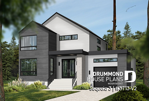Color version 2 - Front - Modern 3 bedroom house plan, garage, home office, pantry, laundry on second level, mud room - Sequoia 3