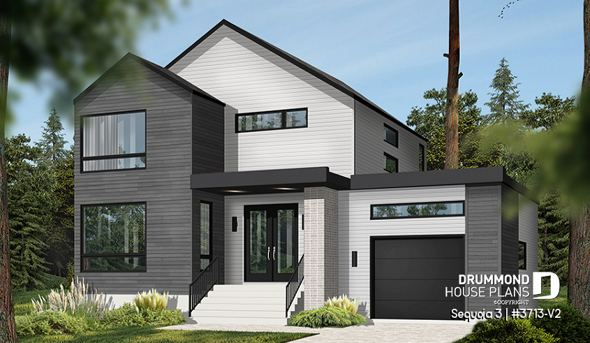 Color version 2 - Front - Modern 3 bedroom house plan, garage, home office, pantry, laundry on second level, mud room - Sequoia 3