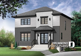 front - BASE MODEL - 3 bedroom small modern house plan, open floor concept with three sided fireplace, large kitchen and master bed - Altair