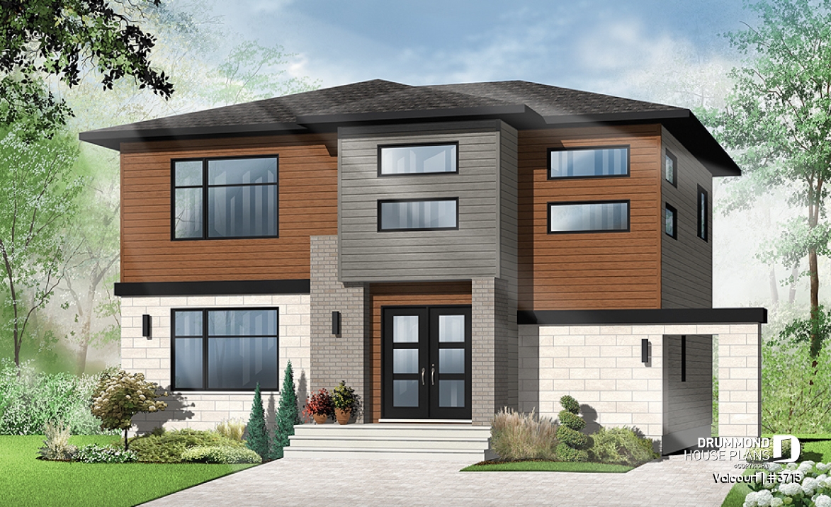 front - BASE MODEL - Bright, spacious, 3 bedroom moderne house plan with walk-in pantry, 2 bathrooms, laundry on main - Valcourt