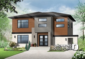 front - BASE MODEL - Bright, spacious, 3 bedroom moderne house plan with walk-in pantry, 2 bathrooms, laundry on main - Valcourt