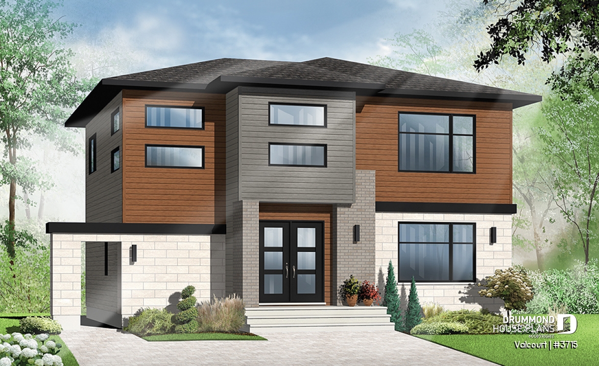 front - BASE MODEL - Bright, spacious, 3 bedroom moderne house plan with walk-in pantry, 2 bathrooms, laundry on main - Valcourt
