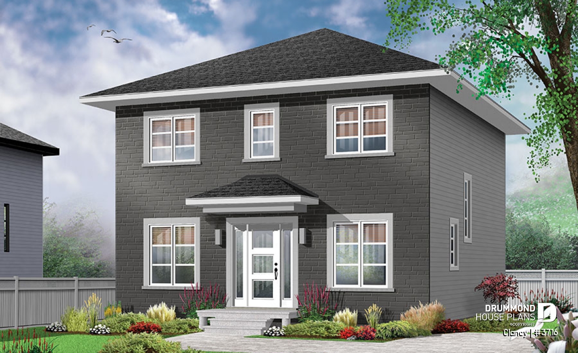 front - BASE MODEL - Economical English style 3 bedrooms home, open floor plan, home office and laundry room on main floor - Clancy