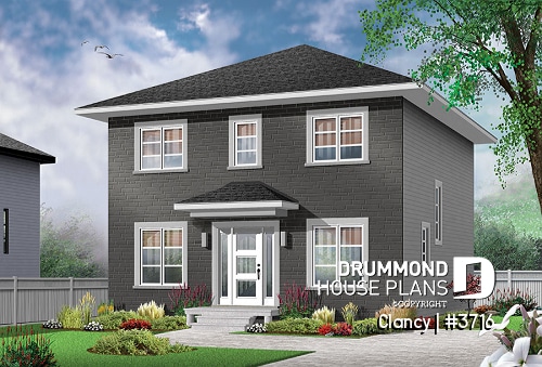 front - BASE MODEL - Economical English style 3 bedrooms home, open floor plan, home office and laundry room on main floor - Clancy