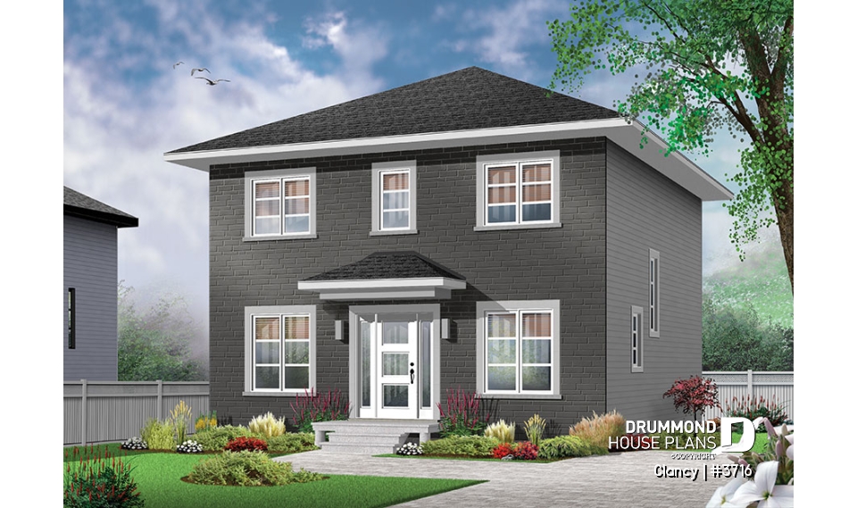 front - BASE MODEL - Economical English style 3 bedrooms home, open floor plan, home office and laundry room on main floor - Clancy