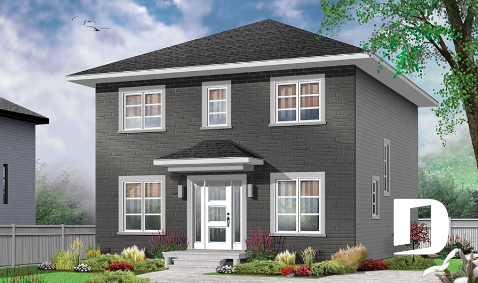 front - BASE MODEL - Economical English style 3 bedrooms home, open floor plan, home office and laundry room on main floor - Clancy